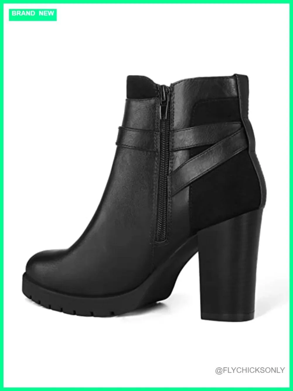 Women's Ankle Boots Wide Width Side Zip Chunky Stacked Block Heel Round Toe PU